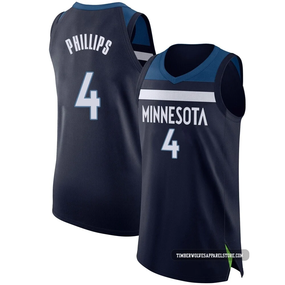 Julian Phillips ＃4 Minnesota Timberwolves Authentic Navy Men's Jersey - Icon Edition