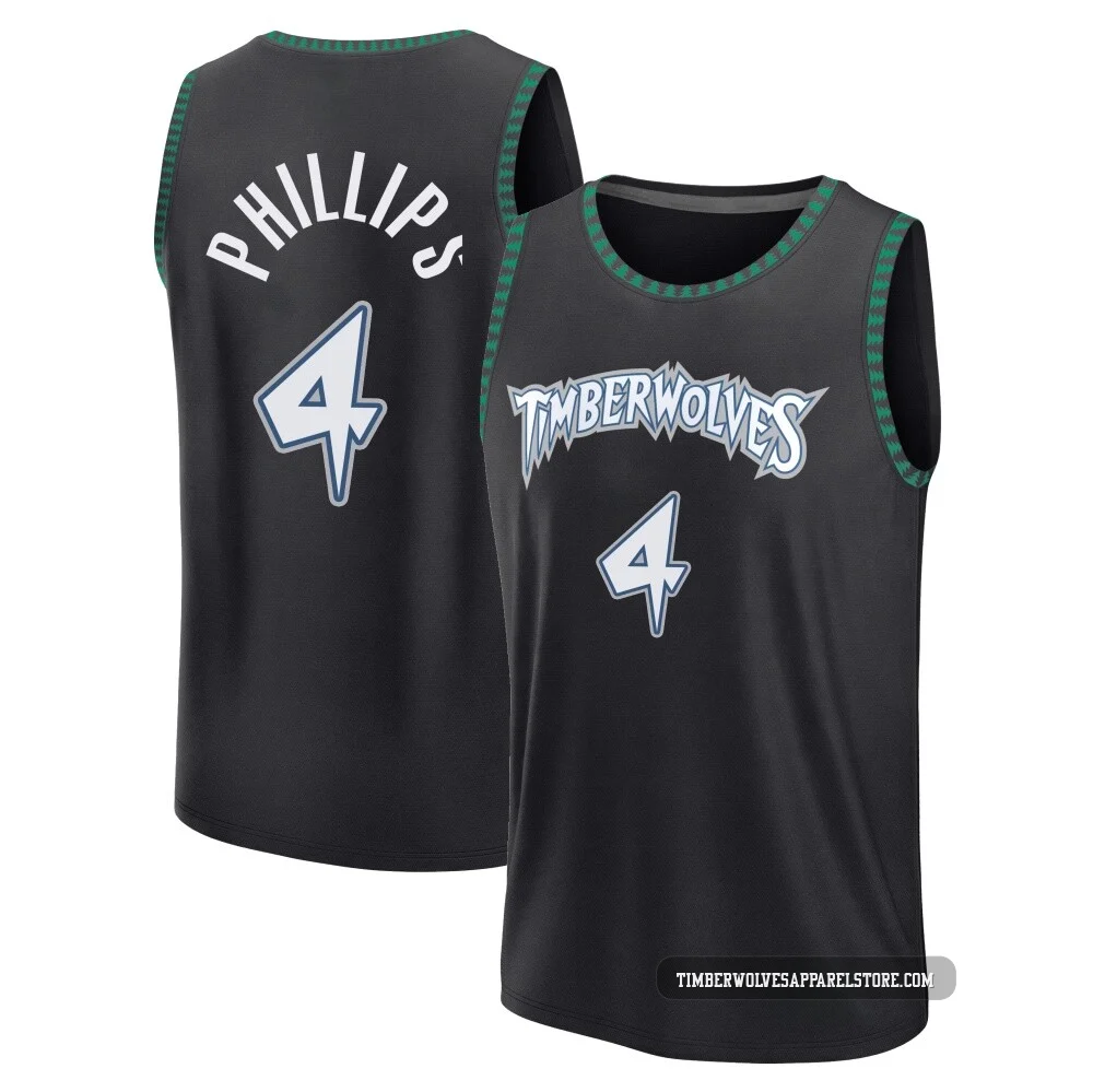 Julian Phillips ＃4 Minnesota Timberwolves Black Youth Fast Break Classic Edition Jersey