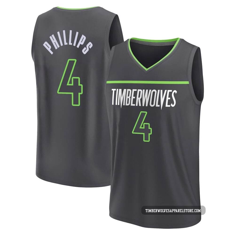 Julian Phillips ＃4 Minnesota Timberwolves Charcoal Men's Fast Break Statement Edition Jersey