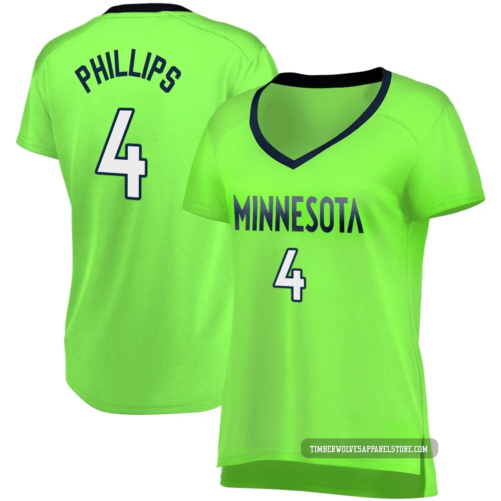 Julian Phillips ＃4 Minnesota Timberwolves Green Women's Fast Break Jersey - Statement Edition
