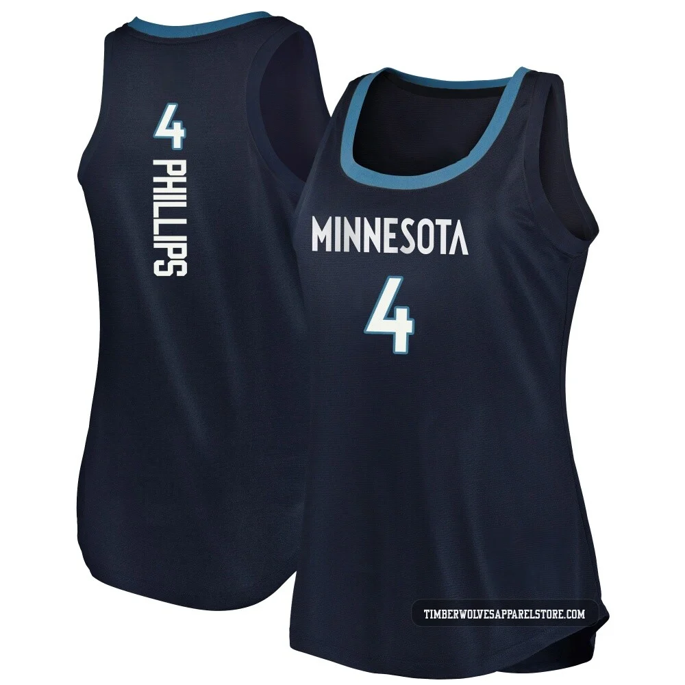 Julian Phillips ＃4 Minnesota Timberwolves Navy Women's Fast Break Tank Jersey - Icon Edition