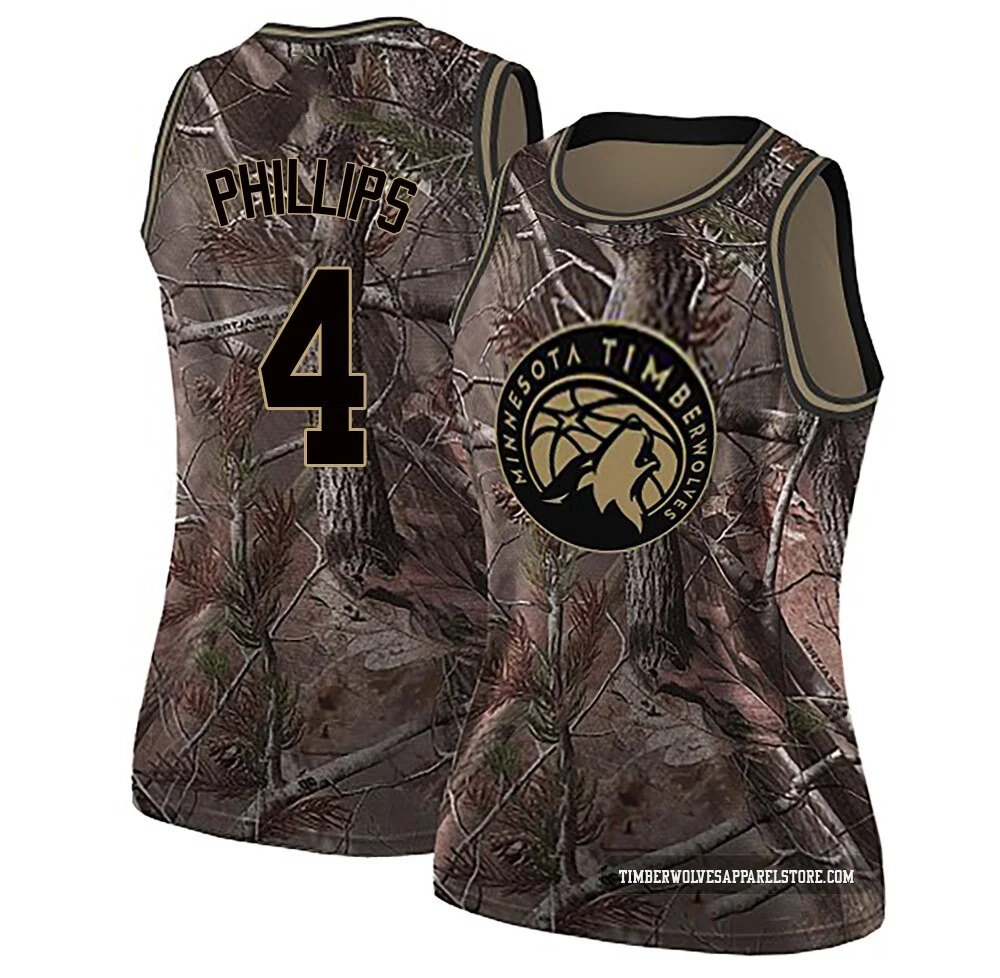 Julian Phillips ＃4 Minnesota Timberwolves Swingman Camo Women's Realtree Collection Jersey
