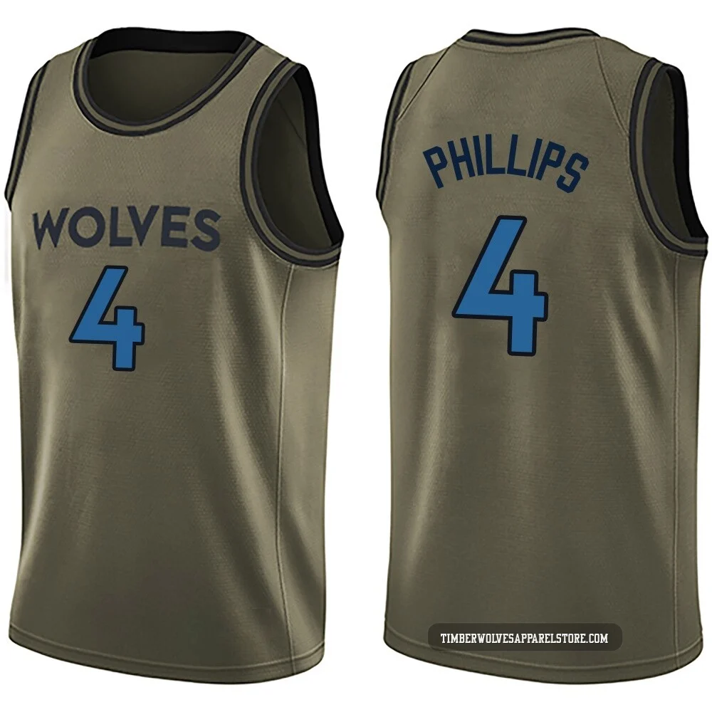 Julian Phillips ＃4 Minnesota Timberwolves Swingman Green Men's Salute to Service Jersey