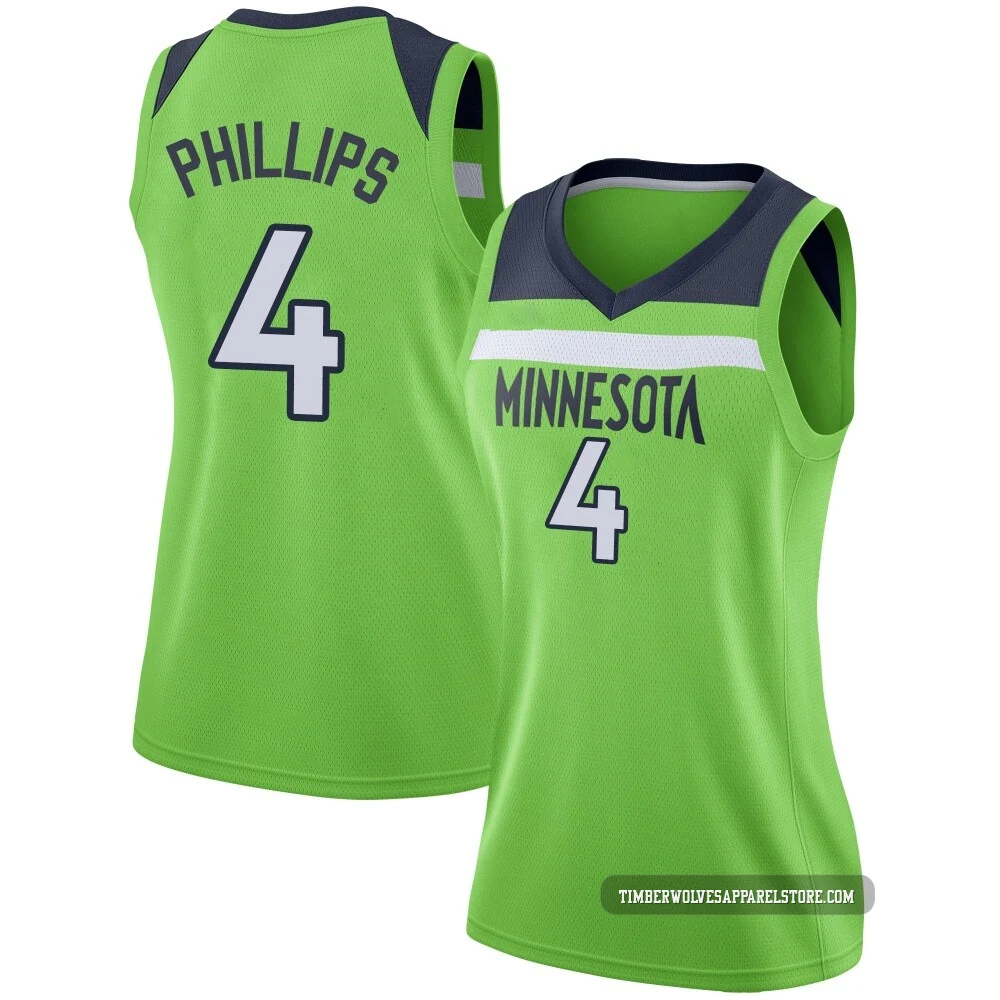 Julian Phillips ＃4 Minnesota Timberwolves Swingman Green Women's Jersey - Statement Edition
