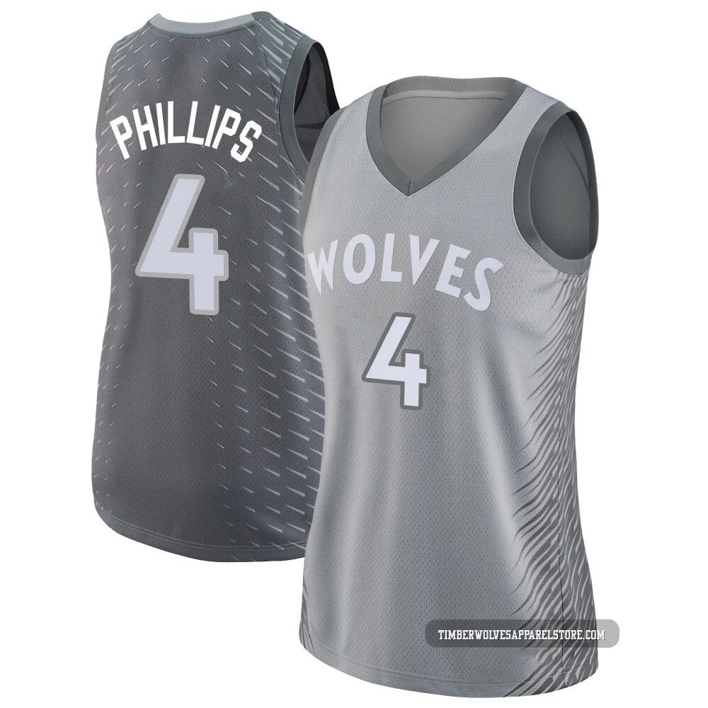 Julian Phillips ＃4 Minnesota Timberwolves Swingman Women's Silver Jersey - City Edition